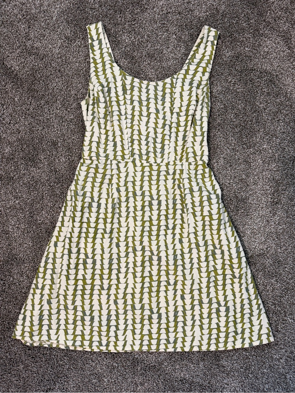 Japna Olive & White Patterned Sleeveless A-Line Dress